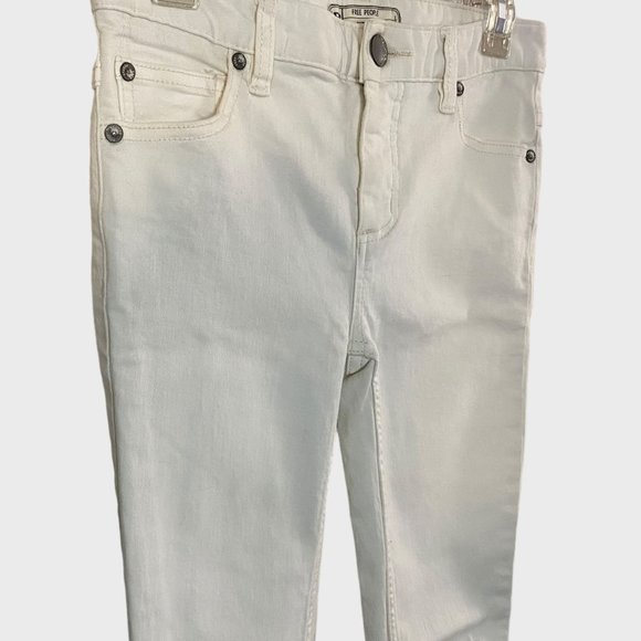 Free People Mid-Rise Skinny Jean Womens 26 White Denim Stretch Ripped Distressed - Picture 4 of 10